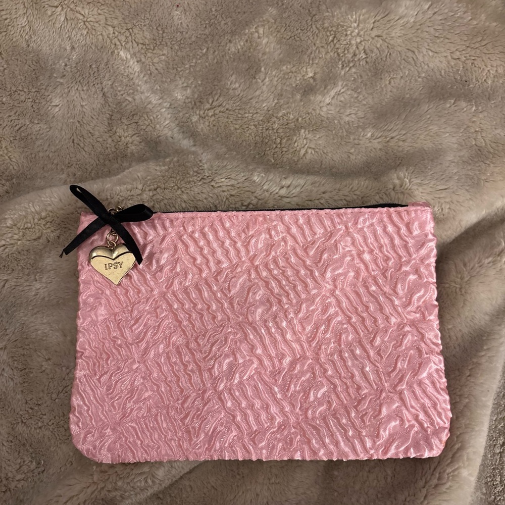 Ipsy Pink Quilted Cosmetic Bag with Heart Charm